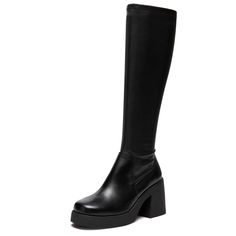 PRICES MAY VARY. Black knee high boots heel height: 8.2cm/3.25", platform height: 2.54cm/1", shaft height: 36cm/14.17", elastic opening: 37cm/14.57in Premium veagn leather upper and soft microfiber fabric lining, the cushioned padded insole can rest assured. Round-toe chunky block heel boots feature side zipper closure with stretch gore closure, easy to put on and take off. Designer style, suitable for you to wear on a variety of occasions such as daily casual, formal business ,holiday and so on Knee-high Chunky Platform Heeled Boots For Winter, Winter Platform Knee-high Boots With Block Heel, Winter Chunky Platform Knee-high Heeled Boots, Winter Knee-high Boots With Platform And Block Heel, Chunky Platform Knee-high Boots For Winter Parties, Fall Chunky Platform High Ankle Wedge Boots, Winter Party Knee-high Boots With Chunky Platform, Black Platform Mid-calf Boots For Fall, Black High Shaft Boots For Winter