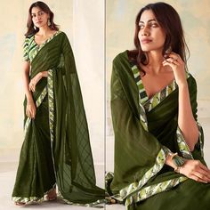 Mehendi Green colored saree is made from georgette fabric which is highlighted with beautiful weaving with fancy lace border & tassels as shown. comes along unstitched digital printed banglori silk blouse piece which you can customise as per your design/style. Occasion - You can buy this saree for party and functions. Note:- The actual product may differ slightly in color and design from the one illustrated in the images when compared with computer or mobile screen. Measurements: Saree : Georget Saree With Lace Border, Saree For Party, Mobile Screen, Silk Lehenga, Georgette Saree, Georgette Fabric, Lace Border, Georgette Sarees, Blouse Piece