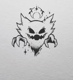 a black and white drawing of an evil demon with stars on it's head