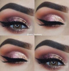 Glam Pink and Gold Eye Makeup Idea #makeup #ideas #pink #makeupideaspink Trucco Glam, Silver Eye Makeup, Nye Makeup, Make Up Gold, Gold Eye Makeup, Joe Perry, Formal Makeup