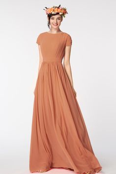 Modest Burnt Orange Bridesmaid Dresses Cap Sleeves Rust Orange Bridesmaid Dresses, Cheap Modest Bridesmaid Dresses, Wedding Themes For Spring, Orange Bridesmaid Dress, Burnt Orange Bridesmaid, Woodland Themed Wedding, Burnt Orange Bridesmaid Dresses, Bridesmaid Dresses Modest, Orange Bridesmaid