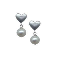 Silver plated heart posts with pearl_m donohue collection Elegant Open Heart Earrings With Heart Beads, Heart Charm Pearl Earrings As A Gift, Silver Heart Earrings With Pearl Drop As Gift, Pearl Heart Earrings For Wedding, Elegant Heart Bead Earrings For Anniversary, Wedding Heart Earrings With Pearl Drop, Anniversary Pearl Drop Heart Earrings, Silver Heart Earrings With Pearl Drop For Gift, Silver Pearl Earrings For Valentine's Day Anniversary