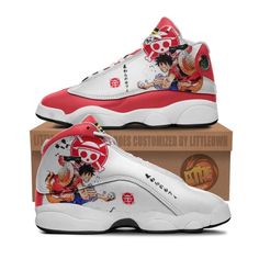 Luffy Sneakers Custom One Piece Anime Personalized Name Air Jd13 Shoes Lightweight construction with breathable mesh fabric provides a comfortable and flawless fit. Jordans Custom, Anime Shoes, Anime Clothing, Shoes Custom, Yeezy Shoes, Anime Gifts, Jordan 13, Air Jordan Shoes, Trendy Sneakers