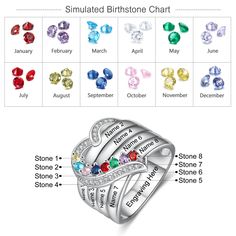 ★ Birthstone Rings for Mom Names and Birthstones ★ Each Ring is made with certified 925 Sterling Silver ★ Perfect for a Mother Ring, Family Ring, Wedding Ring, Anniversary Ring, Engagement Ring and Promise Ring ★ All products are handmade in California, USA with the highest quality Customizable Silver Birthstone Ring For Birthday, Personalized Rings For Birthday And Valentine's Day, Birth Stone Ring Designs, Silver Rings For Mother's Day Birthday Gift, Personalized Ring As Birthday Gift Jewelry, Silver Rings For Valentine's Day Birthday Gift, Silver Rings For Birthday And Valentine's Day, Personalized Ring Jewelry For Birthday Gift, Silver Ring Jewelry For Birthday Gift