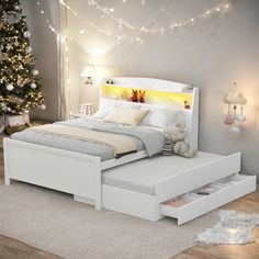 Product Dimensions Assembled Length (in.):82.40 Assembled Width (in.):57.20 Assembled Height (in.):45.30 Weight (lbs.):157.00 Product Description: Enhance your bedroom with the Full Size Platform Bed featuring a stylish LED headboard and ample storage. Full Trundle Bed, Nice Beds, Dream Beds, Cute Beds, Led Headboard, Beds With Storage, Pinterest Room, Full Size Platform Bed, Bunk Beds With Storage