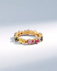 Suzanne Kalan Princess Anna Rainbow Sapphire Eternity Band in 18k yellow gold Multicolor Gemstone Eternity Band For Gift, 14k Gold Multi-stone Eternity Band As Gift, Rainbow Multi-stone 14k Gold Jewelry, 14k Gold Rainbow Multi-stone Rings, 14k Gold Rainbow Multi-stone Jewelry, Sapphire Eternity Band, Rainbow Sapphires, Princess Anna, Jewelry Companies