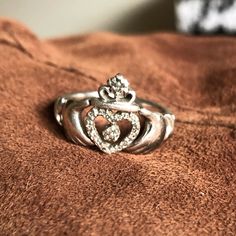 Antique Genuine Irish Claddagh Ring, Sterling Silver 1/4 Carat Diamonds. Perfect For Engagement Or Promise Rings, For Friendship, Or Even A Gift For Yourself. Approximately Size 7. Very Cute, Has Been Professionally Cleaned Recently. Open To Offers. Claddagh Promise Ring, Irish Engagement Rings, Claddagh Engagement Ring, Diamond Claddagh Ring, Silver Claddagh Ring, Irish Ring Claddagh, Irish Rings, Irish Claddagh, Claddagh Ring