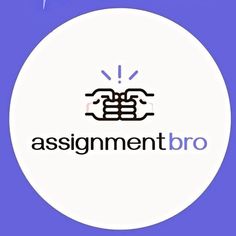 the logo for assignment bro is shown on a white circle with purple and blue background