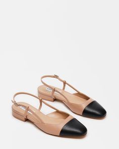 BELINDA Tan Leather Slingback Flat | Women's Flats – Steve Madden Steve Madden Flats, Slingback Mules, Steve Madden Store, Slingback Flats, Low Block Heels, Leather Ballet Flats, Slingback Sandal, Low Heels, Womens Flats