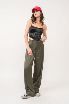 Specifications: Satin Wide Leg Trouser style pants 54% Polyester 46% Rayon Chic Fitted Parachute Pants For Fall, Fitted Chic Parachute Pants For Fall, Chic High Waist Parachute Pants For Fall, High Waist Parachute Pants For Spring Night Out, High Waist Cargo Pants For Summer Night Out, High Waist Cargo Pants For Night Out In Summer, High Waist Summer Cargo Pants For Night Out, High Waist Parachute Pants For Night Out In Spring, Spring Wide Leg Viscose Bottoms