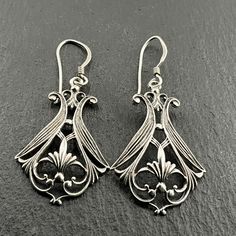 Vintage Sterling Silver Fancy Floral Dangle Earrings, Stamped 925, Max Dangle Length 49.6mm, Earring Diameter 23.6mm, Weight 5.55 Grams, Secure Ear Wire, Lovely Condition Victorian Style Silver Earrings For Pierced Ears, Classic Silver Chandelier Earrings For Pierced Ears, Classic Silver Chandelier Earrings, Elegant Silver Plug Earrings With Ear Wire, Silver Plug Earrings For Formal Occasions, Classic Pierced Chandelier Earrings As Gift, Ornate Sterling Silver Chandelier Earrings For Formal Occasions, Ornate Sterling Silver Chandelier Earrings For Formal Events, Classic Chandelier Earrings Gift