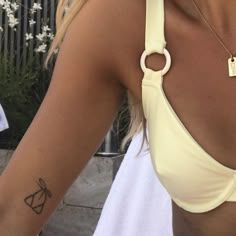 Bathing Suit Tattoo, Piercing Map, Discrete Tattoo Placement, Greece Girls Trip, Discrete Tattoo, Lil Tattoo, Tattoos Together, Single Line Tattoo