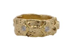 18k Yellow Gold artifact stack band ring with 0.30TCW round white brilliant diamonds. Diamond Ring With Single Diamond And Wide Band, Sculptural Ring, Art Nouveau Weddings, Medieval Rings, Cute Engagement Rings, Stack Ring, Coin Ring, Jewelry Inspo, Brilliant Diamond