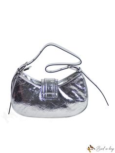 BirdinBag - Silver Hobo Bag - Stylish Shoulder Bag with Unique Buckle Decoration Handheld Shoulder Bag With Silver-tone Hardware For Travel, Modern Baguette Bag With Silver-tone Hardware For Shopping, Travel Handheld Shoulder Bag With Silver-tone Hardware, Handheld Satchel With Silver-tone Hardware For Everyday Use, Everyday Handheld Satchel With Silver-tone Hardware, Daily Use Pouch Bag With Silver-tone Hardware, Silver-tone Hardware Pouch Bag For Daily Use, Everyday Use Handheld Satchel With Silver-tone Hardware, Everyday Handheld Shoulder Bag With Silver-tone Hardware