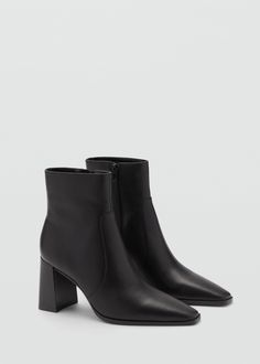 Ankle boots pala - Women | MANGO USA Teacher Ootd, All Weather Boots, Polished Casual, Weather Boots, Leather Heeled Boots, City Outfits, Womens Boots Ankle, Black Booties, Leather Booties