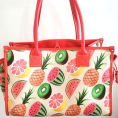 Beautiful Bright Large Tote New Without Tags..Fun For A Day Party Or Summer & Spring Events. Very Nice Conversation Piece In Excellent Condition Playful Red Shoulder Bag For Daily Use, Fun Pouch Bags For Everyday Use, Fun Bag With Removable Pouch For Everyday Use, Fun Everyday Pouch Bags, Fun Everyday Use Pouch Bag, Playful Red Summer Bags, Fun Satchel Shoulder Bag For Everyday Use, Fun Everyday Satchel Shoulder Bag, Fun Shoulder Bag With Removable Pouch