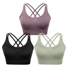 PRICES MAY VARY. Material: 92% Nylon + 8% Spandex; made of 4 way stretch, soft, lightweight and breathable fabric. Sexy Crisscross Back: Cross open back design to show your sexy back line and training results perfectly. Cute and flattering. Removable Soft Pads: Removable built-in chest pads provide enough support, it's very convenient to make adjustments according to your needs. Medium Support: Perfect for A/B cups, Light compression sits close to keep everything in place and minimizes bounce, e High Stretch Seamless Sports Bra For Workout, Nylon Seamless Sports Bra For Gym, High Stretch Seamless Fabric Tank Top With Breathable Feature, Medium Support Seamless Sports Bra With Cross Back, Nylon Seamless Sports Bra For Training, Breathable High Stretch Seamless Sports Bra, Seamless Nylon Sports Bra For Athleisure, Stretch Seamless Sports Bra With Go-dry, Fitted Seamless Activewear With Cross Back