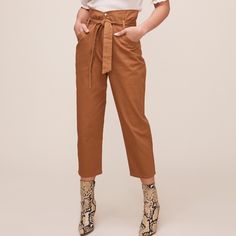 The Penelope Pants Feature A High Waist With A Matching Tie Waist Belt. Slanted Hip Pockets Lead To A Straight Leg Fit. Color: Ginger Nwt High Waist Beige Belted Pants, High Waist Brown Leather Pants, Fitted Paperbag Waist Pants With Belt Loops, Brown Paperbag Waist Pants With Pockets, Chic Brown Cotton Bottoms, Fall Paperbag Waist Pants With Elastic Waistband, Chic Brown Belted Bottoms, Fall Paperbag Waist Pants With Elastic Band, High Waist Brown Bottoms With Belt Loops