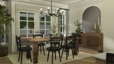 a dining room with a table and chairs