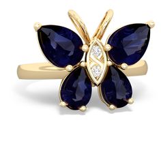 Inspired by the delicate grace of butterflies, this 14K Yellow Gold ring captures their ethereal essence. The sparking sapphire and  wings showcase the vibrant colors found in nature, creating a mesmerizing display that catches the eye from every angle. At the heart of this masterpiece lies two brilliant diamonds, hand-selected for their exceptional sparkle and fire. Formal Butterfly Gemstone Ring In Fine Jewelry Style, Luxury Lab-created Sapphire Jewelry, Gold Gemstone Butterfly Ring For Wedding, Luxury Yellow Gold Rings With Lab-created Sapphire, Elegant Butterfly Shape Gemstone Rings, Luxury Fine Jewelry Butterfly Ring With Gemstone, Luxury Gold Sapphire Ring With Lab-created Sapphire, Luxury Butterfly Ring With Gemstone, Ethereal Essence