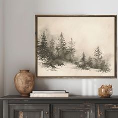 Custom Framed Art, Paper Print, Evergreen Forest, Tree Art, White Artwork, Christmas Vintage, Art Christmas, Photo On Wood, Design Wall