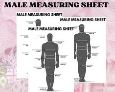 the male measuring sheet is shown with measurements