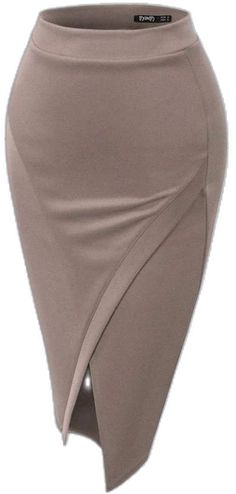 Elegant Asymmetrical Skirt With Split Design, Elegant Spring Pencil Skirt With Split Design, Chic High-waist Pencil Skirt With Split Design, Fitted Pencil Skirt With Split Design For Spring, Elegant Stretch Skirt With Split Design, Spring Fitted Pencil Skirt With Split Design, Solid Pencil Skirt With Split Design, Stretch Pencil Skirt With Split Design, Fitted Knee-length Bottoms With Split Design