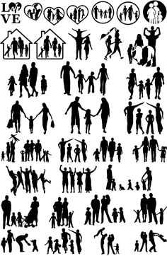 silhouettes of people and children in different poses, all holding hands with each other