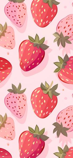 a pink background with strawberries on it