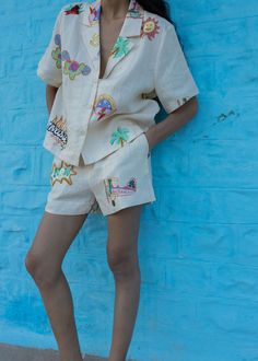 Linen Audrina Motif Short | Do Re Mi Vacay Looks, Kids Bridal, Do Re Mi, Painted Items, Resort Collection, Swimwear Cover Ups, Swimsuit Cover Ups, Kids Swimming, Swimwear Cover