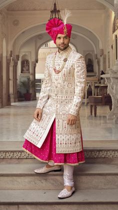 Handcrafted Designer Sherwani for groom made from the finest fabric will make you feel like a king on the happiest & most important day of your life. you can customize it according to your measurement as the fitting make it more beautiful to wear. COST INCLUDES SHERWANI,PANTS & STOLE(Dupatta) White Sherwani With Naqshi Embroidery, Straight Kurta Sherwani For Traditional Ceremonies With Dabka Work, Sherwani With Dabka Work For Traditional Ceremonies, Wedding Sherwani With Dabka Work, Straight Kurta, White Sherwani With Cutdana In Straight Kurta Style, Ceremonial White Traditional Wear With Naqshi, White Naqshi Traditional Wear For Ceremonial Occasions, Ceremonial White Naqshi Traditional Wear, Semi-stitched White Nehru Jacket For Wedding