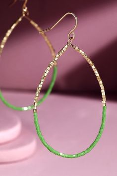 Beautiful and dainty, these are the perfect accessory for you! - 2.25" long - Super lightweight Cheap Green Beaded Earrings For Summer, Cheap Teardrop Beaded Earrings With Tiny Beads, Diy Earrings Easy, Diy Leather Earrings, Earrings Bead, Beaded Earrings Diy, Earrings Diy, Earring Ideas, Green Earrings