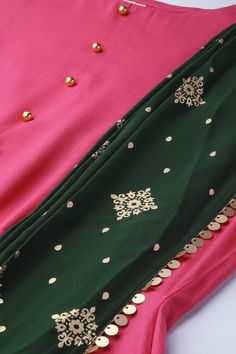 This ahalyaa poly rayon a line kurta in dark pink is ideal to wear on a light festive occasion. The kurta has an attached green dupatta. There is no lining in the kurta. Note: height of the model is 5'8" and she is wearing a size 's' from the ahalyaa size chart. Please choose a garment size at least 2" more than your body measurement for ease of wearing and taking off the garment. Product Features:   Color: Dark Pink Fabric: Rayon Pattern: Printed Fit: Regular Sleeve: Three-Quarter Sleeves Neck Green Straight Kurta Palazzo Set For Navratri, Green Kurta With Gota Work For Eid, Eid Green Kurta With Gota Work, Green Palazzo Set With Straight Kurta For Festivals, Navratri Pink Kurta With Traditional Drape, Pink Straight Kurta With Cutdana, Festive Green Kurta With Cutdana Details, Pink Straight Kurta Churidar For Navratri, Green Designer Kurta For Diwali