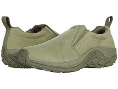 Merrell Jungle Moc - Women's Shoes : Lichen : The Merrell Jungle Moc slip-on is ideal for outdoor enthusiasts seeking an easy-on, supportive, and comfortable shoe. Slip-on style with elastic gore insets and back pull tab. Uppers are made from either suede pigskin or textile materials (depending up on color selected) . M Select FRESH odor-fighting technology helps keep feeling fresher longer. Molded foam insole offers light underfoot plush. Compression-molded EVA footframe for enhanced cushioning Functional Outdoor Slip-ons With Rubber Sole, Cushioned Slip-ons For Outdoor Activities, Outdoor Slip-ons With Cushioned Footbed, Cushioned Slip-ons For Outdoor, Functional Slip-on Sneakers With Vibram Sole, Outdoor Slip-on Sneakers, Comfortable Low-top Slip-ons For Outdoor, Functional Slip-on Walking Shoes With Vibram Sole, Outdoor Slip-on Sneakers With Rubber Sole