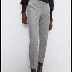 Zara Grey Dress Pants With Pockets And Elastic In The Back. Nwt Slim Fit Pants For Spring Office Wear, Slim Fit Office Pants For Spring, Slim Fit Spring Office Pants, Slim Fit Office Pants For Fall, Fall Slim Fit Office Pants, Chic Slim Fit Pants For Business Casual, Slim Fit Chic Business Casual Pants, Chic Slim Fit Business Casual Pants, Elegant Leather Pants For Fall