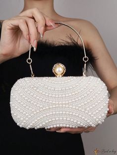 Bird in Bag - Ornate Pearl Embellished Evening Bag, Exuding Elegance, European And American Design, Exquisite Clutch Purse For Sophisticated Dinners And Formal Events Trendy Handbags, Polyvinyl Chloride, Satin Material, American Design, Bird In Bag, Square Bag, Chain Bags, Clutch Purse, Chain Strap