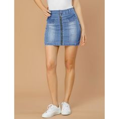 Show off your charm in this Allegra K denim mini short skirt in all season. The casual look of a skirt with a zip front and high waist. This zip-front skirt is a classic that looks great with a variety of styles. Pair it with a solid color top or a stylish blouse you like to finish the casual duty-off look. The zipper design makes it easy to wear. Faux Pocket, is cute and adds a playful style to this skirt. Fitted Denim Skirt With Zipper Closure, Fitted Denim Skirt With Zipper Closure For Spring, Fitted Denim Skirt With Zipper For Spring, Trendy Mini Skirt With Zipper Closure, Spring Bottoms With Zip Fly And Mini Length, High Waist Skirt With Zipper Closure For Summer, Fitted Shorts With Zipper Closure For Spring, Spring Denim Skirt With Zipper Closure, Summer Mini Skirt With Zipper Closure