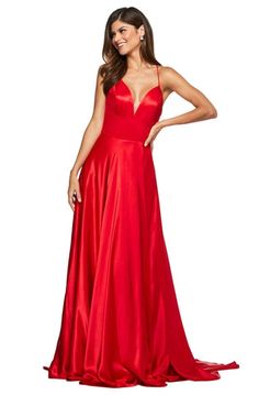 Tarik Ediz - 96019 Vestido de tul bordado con hombros en forma de A - Caramelo de alta costura Sherry Hill, Red Satin Dress, Vibrant Dress, Dress Couture, Sherri Hill Prom, Sherri Hill Prom Dresses, Satin Dress Long, Prom Dress Stores, Designer Prom Dresses