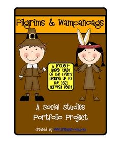 a book cover with two children dressed as pilgrims and warpahols holding hands