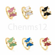 "★18K Gold Filled Enamel Butterfly Ring, Open Ring, Adjustable Ring, Enamel Charm, Insect Ring, Jewelry Supplier★ ★We offer retail and wholesale prices ★Each Pendant is handmade just for you. Since these are handmade there might be a slight difference in the product. ★Size： ★Color:Gold ★Quantity:1 pcs/5 pcs/10 pcs ★For more Earrings, please click this link: ----------------------------------------------- ★Shipping Policy★ ★We guarantee that all items will be shipped around 7 days after payment ( Gold Enamel Ring Perfect For Gifting, Gold Enamel Ring For A Gift, Gold Enamel Ring Perfect For Gift, White Black Enamel Gift Ring, White Ring With Black Enamel For Gift, Gift Rings With Black Enamel, Insect Ring, Summer Jewelry Trends, Enamel Butterfly