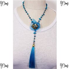 Women Y Necklace Turquoise Stone Bronze Chain Organza Flower Tassel Pendant Lobster Claw Closure Measurements - (Approximate) 18 Inch Necklace 4 Inch Tassel Pendant Beautiful & Unique Handmade Jewelry. Great For Bridal Jewelry Many More Charms Available. Yn44-1 Adjustable Light Blue Turquoise Necklace In Bohemian Style, Handmade Blue Turquoise Necklace For Summer, Elegant Blue Turquoise Necklace For Beach, Bohemian Blue Necklace With Adjustable Chain, Blue Necklace With Adjustable Chain For Beach, Bohemian Light Blue Necklaces For Summer, Blue Lariat Necklace For Beach, Bohemian Blue Turquoise Necklace For Summer, Bohemian Blue Lariat Beaded Necklaces