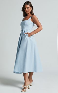 Cotton A-line Midi Dress For Garden Party, Elegant Cotton A-line Sundress, Cotton Fit And Flare A-line Dress, Square Neck Fit And Flare Sundress, Fit And Flare Sundress With Square Neck, Cotton Dress With Straight Neckline For Spring, Elegant Cotton Midi Dress Unlined, Cotton A-line Fit And Flare Midi Dress, Spring Cotton Sundress With Straight Neckline