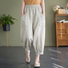 Linen Pants Outfit Casual, White Linen Pants Outfit Casual, White Linen Pants Outfit, Jeans Refashion, Embroidery Pants, Cotton Linen Trousers, Linen Pants Outfit, Women Embroidery, Pants Outfit Casual