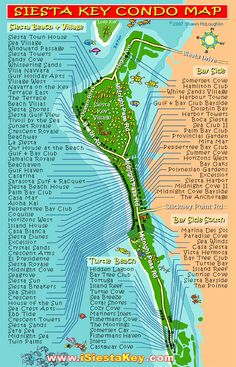 an illustrated map of siesta key cond o'd map with the locations