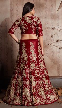 Semi Velvet Wedding Lehenga in Red and Maroon with Embroidered work Product Details: Fabric:Semi Velvet Work:Embroidered, Thread, Zari Color Family:Red and Maroon Occasion:Wedding Lehenga Dimension:530 Cm x 110 Cm ( L x W) Blouse Length:80 Cm Approx Washing Instruction:Dry Wash This is made to order product. We customize the pattern of the dress to suit your style and fitting. Once you place the order we will provide you with a template for measurements (to be taken in inches). It usually takes Red Floral Embroidered Sharara With Traditional Drape, Red Traditional Drape Sharara With Floral Embroidery, Red Sharara With Floral Embroidery, Red Floral Embroidered Traditional Sharara, Red Floral Embroidered Sets For Eid, Traditional Red Sharara With Floral Embroidery, Anarkali Red Sets With Floral Embroidery, Red Sharara With Floral Embroidery For Navratri, Floral Embroidered Sharara For Wedding Navratri