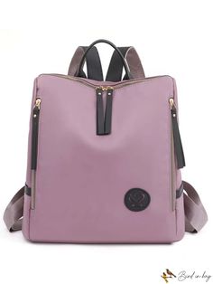 BirdinBag - Stylish Pink Zip-Front Medium Backpack with Adjustable Strap - Perfect for Everyday Use Rectangular Large Capacity Backpack For Errands, Versatile Purple School Bag, Versatile Purple School Bags, Versatile Pink Backpack Bag, Versatile Pink Standard Backpack, Trendy Large Capacity Backpack For Errands, Large Capacity Purple Rectangular Backpack, Versatile Pink Rectangular Backpack, Versatile Bags With Zipper Closure For Back To School