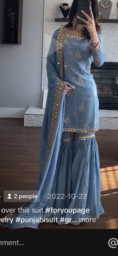 Aesthetic Desi Wedding Dresses, Pakistani Wear Party, Cute Dresses Indian, Sharara Designs Blue, Indian Garara Dress, Sharara Suits For Women, Indian Dress For Wedding Guest, Simple Desi Outfit, Cute Indian Dresses