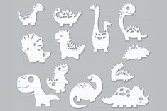 paper cut out dinosaurs and other animals on a gray background with the word dino written in white