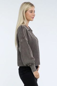 Women's ZENANA Washed Collared Henley Sweater | us.meeeshop Cotton Polo Sweater With Collared Neckline For Fall, Collared Polo Sweater With Relaxed Fit For Fall, Relaxed Fit Collared Polo Sweater For Fall, Collared Sweater For Fall Loungewear, Casual Fall Polo Sweater With Collar, Casual Collared Polo Sweater For Fall, Casual Fall Collared Polo Sweater, Casual Polo Sweater With Collared Neckline For Winter, Casual Winter Polo Sweater With Collared Neckline