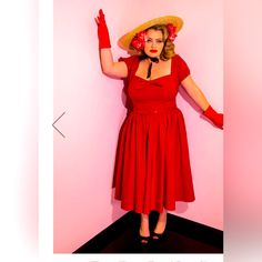 Size Small Red Dresses For Summer Costume Party, Vintage Red Dress For Costume Party, Retro Red Dress For Costume Party, Red Pinup Dress For Party, Red Pinup Party Dress, Ingenue Dress, Micheline Pitt, Miss Kitty, Bardot Dress